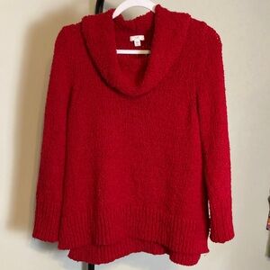EUC J Jill Sweater Red Cowl Neck Long Sleeve Texture Cotton Blend Petite Medium